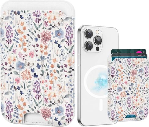 for Magsafe Wallet, Magnetic Wallet Card Holder for iPhone 15/14/13/12 Pro/Max/Plus/Mini Case, Leather Strong Magnet Phone Wallet Cute Design Credit Card Fit 3 Cards, Black Daisy in Kuwait