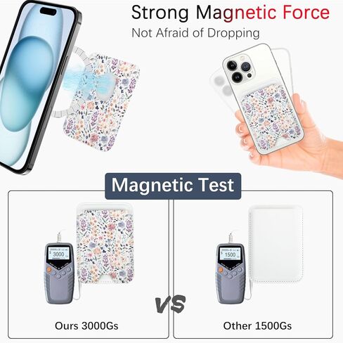 for Magsafe Wallet, Magnetic Wallet Card Holder for iPhone 15/14/13/12 Pro/Max/Plus/Mini Case, Leather Strong Magnet Phone Wallet Cute Design Credit Card Fit 3 Cards, Black Daisy in Kuwait