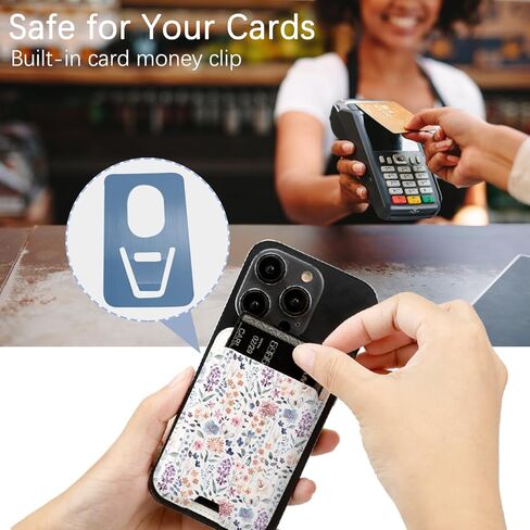 for Magsafe Wallet, Magnetic Wallet Card Holder for iPhone 15/14/13/12 Pro/Max/Plus/Mini Case, Leather Strong Magnet Phone Wallet Cute Design Credit Card Fit 3 Cards, Black Daisy in Kuwait