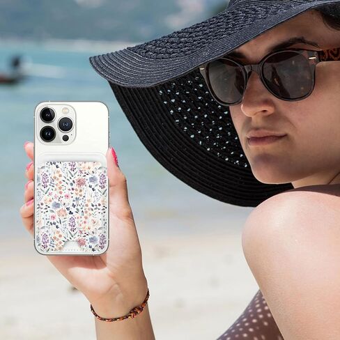 for Magsafe Wallet, Magnetic Wallet Card Holder for iPhone 15/14/13/12 Pro/Max/Plus/Mini Case, Leather Strong Magnet Phone Wallet Cute Design Credit Card Fit 3 Cards, Black Daisy in Kuwait