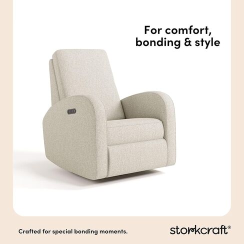 Storkcraft Santa Monica Power Recliner Swivel Glider (Ivory Basketweave) – GREENGUARD Gold Certified, CertiPUR-US Certified Foam, Effortless Electronic Power Recline, USB-A & USB-C Charger in Kuwait