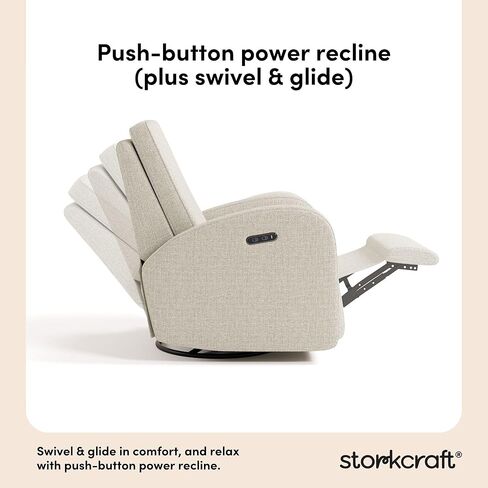 Storkcraft Santa Monica Power Recliner Swivel Glider (Ivory Basketweave) – GREENGUARD Gold Certified, CertiPUR-US Certified Foam, Effortless Electronic Power Recline, USB-A & USB-C Charger in Kuwait