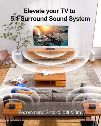 ULTIMEA 5.1 Sound Bar Compatible with Dolby Atmos, Peak Power 410W, Surround Sound System for TV with Subwoofer, Sound Bar for Smart TV, Surround and Bass Adjustable Home Theater, Poseidon D60 in Saudi Arabia