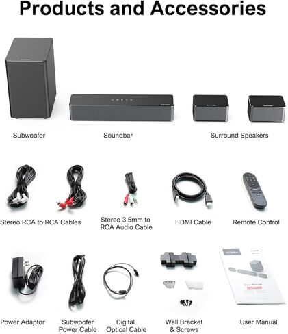 ULTIMEA 5.1 Sound Bar Compatible with Dolby Atmos, Peak Power 410W, Surround Sound System for TV with Subwoofer, Sound Bar for Smart TV, Surround and Bass Adjustable Home Theater, Poseidon D60 in Saudi Arabia