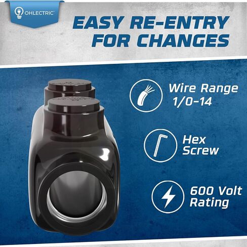 OhLectric Black Insulated Electrical In-Line Splice Connector, Aluminum Wire Connectors - Rugged Di-Electric Rubber/Vinyl Coating - 1/0-14 Wire Range, 3/16 Allen Hex - Rated up to 600 Volts - OL-38493 in Kuwait
