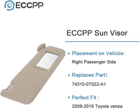 ECCPP Gray Sun Visor Left Driver Side fit For Toyota 4Runner 2004 2005 2006 2007 2008 Automobile Windshield Visor without Sunroof Vanity Light in Kuwait