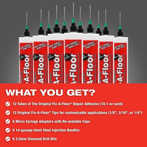 The Original Fix-A-Floor Loose Tile Repair Adhesive with Micro Syringe Injector - Tile, Porcelain, Ceramic, Marble, Stone & Wood Floor Repair Adhesive - Pack of 2 in Saudi Arabia