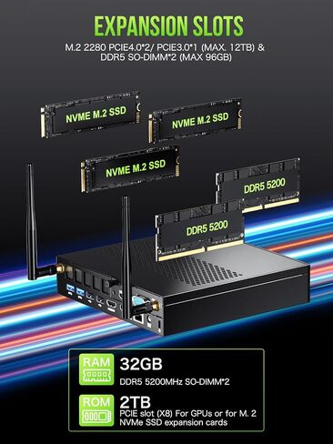 كمبيوتر شخصي صغير GMKtec Intel i7-13620H (يصل إلى 4.9 جيجا هرتز) Windows 11 Pro 32 جيجا DDR5+2 تيرابايت PCIe4.0 SSD i225V Dual NIC أجهزة كمبيوتر مكتبية صغيرة/USB-C/USB4.0 K7 Plus أزرق in Kuwait