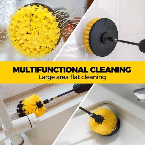 HOLIKME 6PACK DRILL BURCH PORCH SCRUBBER CLEANING BREDT ممتدة طويلة مرفق مجموعة كل مجموعة فرش فرك الحفر للجص ، الأرضية ، الحوض ، الدش ، البلاط ، الحمام وسطح المطبخ ， الأصفر in Kuwait