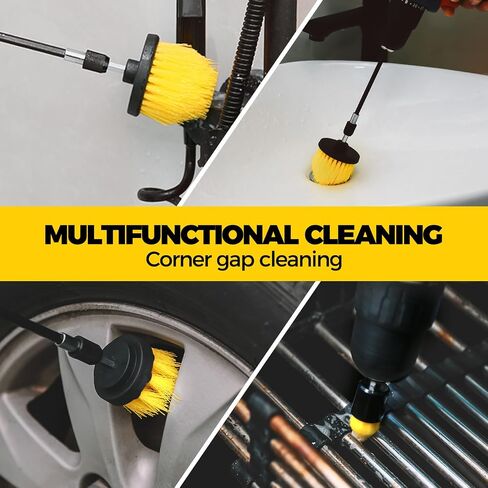 HOLIKME 6PACK DRILL BURCH PORCH SCRUBBER CLEANING BREDT ممتدة طويلة مرفق مجموعة كل مجموعة فرش فرك الحفر للجص ، الأرضية ، الحوض ، الدش ، البلاط ، الحمام وسطح المطبخ ， الأصفر in Kuwait