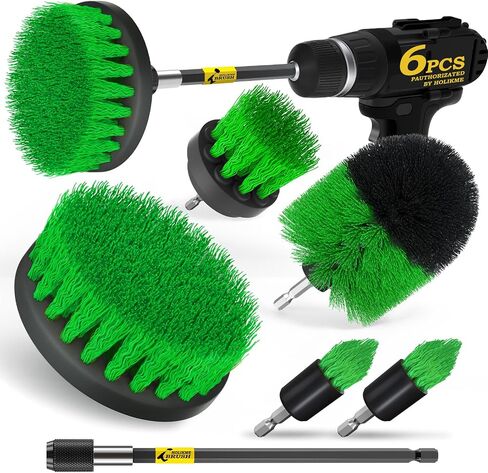 HOLIKME 6PACK DRILL BURCH PORCH SCRUBBER CLEANING BREDT ممتدة طويلة مرفق مجموعة كل مجموعة فرش فرك الحفر للجص ، الأرضية ، الحوض ، الدش ، البلاط ، الحمام وسطح المطبخ ， الأصفر in Kuwait