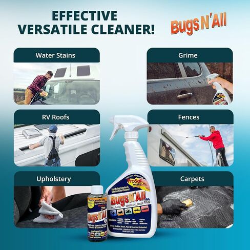 Bugs n 'All Multipurphose Car Cleaner & Degreaser - Bug & Tar Remover Concentrate 4 Oz - منظف خارجي آمن لطلاء السيارة والمعادن والكروم والألومنيوم والنوافذ والمرايا - ث/زجاجة رذاذ 32 أوقية مجانية in Kuwait
