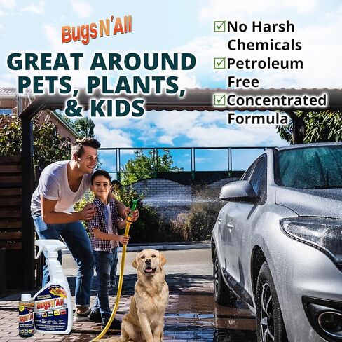 Bugs n 'All Multipurphose Car Cleaner & Degreaser - Bug & Tar Remover Concentrate 4 Oz - منظف خارجي آمن لطلاء السيارة والمعادن والكروم والألومنيوم والنوافذ والمرايا - ث/زجاجة رذاذ 32 أوقية مجانية in Kuwait