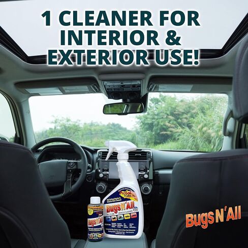 Bugs n 'All Multipurphose Car Cleaner & Degreaser - Bug & Tar Remover Concentrate 4 Oz - منظف خارجي آمن لطلاء السيارة والمعادن والكروم والألومنيوم والنوافذ والمرايا - ث/زجاجة رذاذ 32 أوقية مجانية in Kuwait