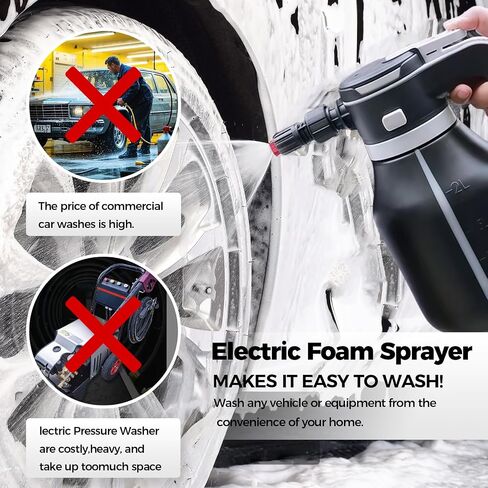Electric Foam Sprayer,2L Portable Rechargeable Cordless Pressurized Spray Foam Cannon, Easy Clean & Acid Resistant for Car Wash Detailing Garden Black in Saudi Arabia