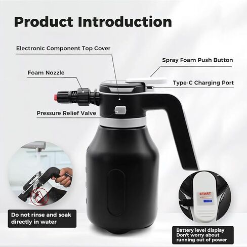 Electric Foam Sprayer,2L Portable Rechargeable Cordless Pressurized Spray Foam Cannon, Easy Clean & Acid Resistant for Car Wash Detailing Garden Black in Saudi Arabia