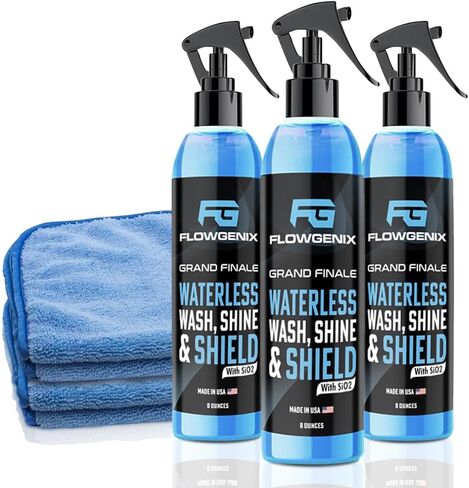FlowGenix ™ Waterless Car Wash Spray - Grand Finale - Cleficlecle Cleaner و Car Wax Pray Polish (8 OZ) - طلاء سيراميك - مدفوع. 2 مناشف الألياف الدقيقة - رذاذ تفاصيل سريعة لجعل سيارتك يلمع in Saudi Arabia