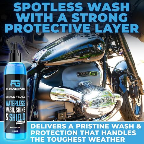 FlowGenix ™ Waterless Car Wash Spray - Grand Finale - Cleficlecle Cleaner و Car Wax Pray Polish (8 OZ) - طلاء سيراميك - مدفوع. 2 مناشف الألياف الدقيقة - رذاذ تفاصيل سريعة لجعل سيارتك يلمع in Saudi Arabia