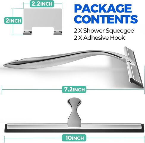 2PACK 12-INCH All-Purpose Shower Squeegee for Glass Doors, Bathroom Windows, Kitchen Mirror, Shower Doors and Car Windows, Stainless Steel, OSAMEDA, 12Inches, 2 Pack, Silver in Saudi Arabia