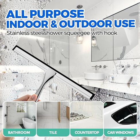 2PACK 12-INCH All-Purpose Shower Squeegee for Glass Doors, Bathroom Windows, Kitchen Mirror, Shower Doors and Car Windows, Stainless Steel, OSAMEDA, 12Inches, 2 Pack, Silver in Saudi Arabia