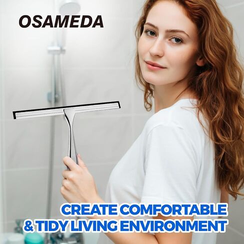 2PACK 12-INCH All-Purpose Shower Squeegee for Glass Doors, Bathroom Windows, Kitchen Mirror, Shower Doors and Car Windows, Stainless Steel, OSAMEDA, 12Inches, 2 Pack, Silver in Saudi Arabia