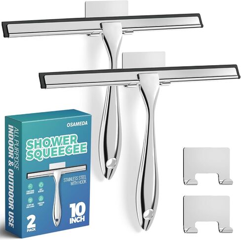 2PACK 12-INCH All-Purpose Shower Squeegee for Glass Doors, Bathroom Windows, Kitchen Mirror, Shower Doors and Car Windows, Stainless Steel, OSAMEDA, 12Inches, 2 Pack, Silver in Saudi Arabia