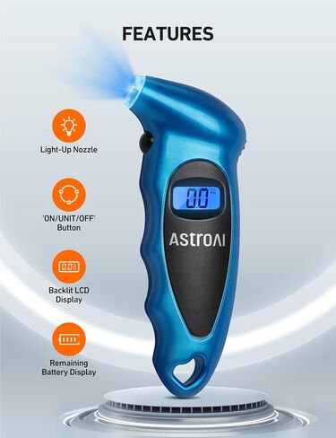 AstroAI Tire Pressure Gauge Digital 0-150PSI (Accurate in 0.1 Increments), 4 Settings Stocking Stuffers for Car Truck Bicycle with Backlight LCD and Presta Valve Adaptor, Sliver in Kuwait