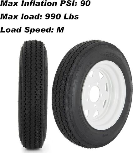 إطارات المقطورة على الحافة 4.80-12 480-12 4.80 × 12 نطاق الحمل C ， 5 Lug 12 in.wheel White-5 on 4.5 "， مجموعة من 2 in Saudi Arabia