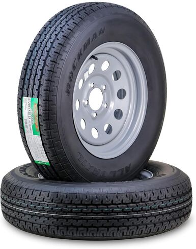 ROCKMAN Trailer Tire Wheel Assembly ST225/75R15 10-Ply E 117M 6 Lug on 5.5" PCD Silver Mod Rim,SET 2 in Kuwait