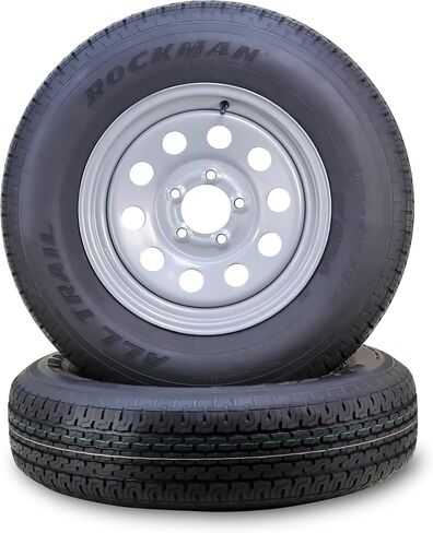 ROCKMAN Trailer Tire Wheel Assembly ST225/75R15 10-Ply E 117M 6 Lug on 5.5" PCD Silver Mod Rim,SET 2 in Kuwait