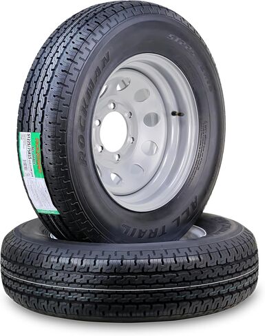 ROCKMAN Trailer Tire Wheel Assembly ST225/75R15 10-Ply E 117M 6 Lug on 5.5" PCD Silver Mod Rim,SET 2 in Kuwait