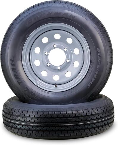 ROCKMAN Trailer Tire Wheel Assembly ST225/75R15 10-Ply E 117M 6 Lug on 5.5" PCD Silver Mod Rim,SET 2 in Kuwait