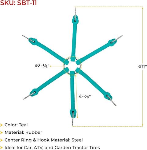 MyTee Products 10 Pack Rubber Spider Bungee لإطارات شبه الشاحنات - 22-1/2 ″ و 24-1/2 ″ - سلاسل إطارات الثلج المتوتر - لسلاسل قبضة جر الطوارئ in Kuwait