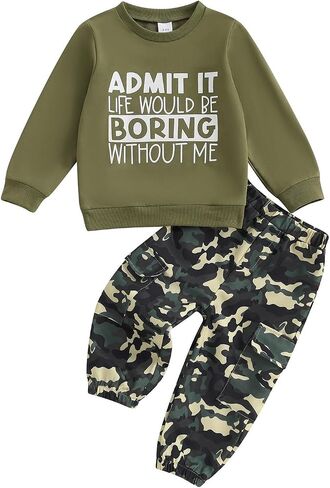 wdehow Toddler Kids Baby Boy Fall Outfits 1T 2T 3T 4T 5T Letter Print Long Sleeve Tops Camouflage Pants Winter Clothes Sets in Saudi Arabia