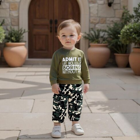 wdehow Toddler Kids Baby Boy Fall Outfits 1T 2T 3T 4T 5T Letter Print Long Sleeve Tops Camouflage Pants Winter Clothes Sets in Saudi Arabia