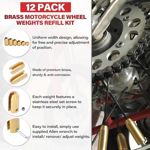 14 Pack Brass Motorcycle Wheel Weights Refill Kit, Reusable Wheel Spoke Balance Weights Refill Compatible with Super Moto,Vintage,Dual Sport,Metric Cruisers or Other Spoked Wheels(7 Sizes) in Saudi Arabia