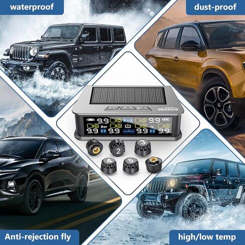 نظام مراقبة ضغط إطارات Geargo RV (TPMS) - يعمل بالطاقة الشمسية مع 6 مستشعرات و 6 أوضاع إنذار ، 2025 شاشة LCD ملونة محدثة ، 9.9bar/144psi ، ل RV/Trailer/Truck/Sedan in Kuwait