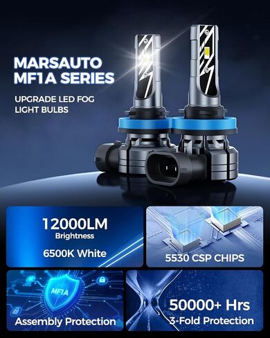 Marsauto H11/H16/H8 LED Fog Light Bulb, 12,000LM 700% Brightness 6500K White H11 H16 H8 LED Bulb for Fog Lights, 5530 CSP Chips Wide Coverage（Pack of 2） in Saudi Arabia