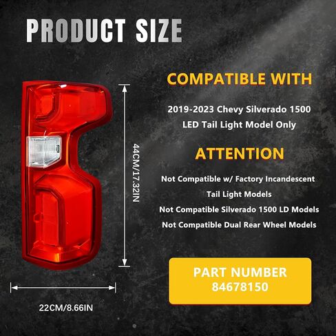 LED Tail Light Rear Lamp Assembly Replacement for 2019 2020 2021 2022 2023 Chevy Silverado 1500 Rear Light With LED Bulb and Harness Replace OE 84678150(Right Passenger Side) in Saudi Arabia