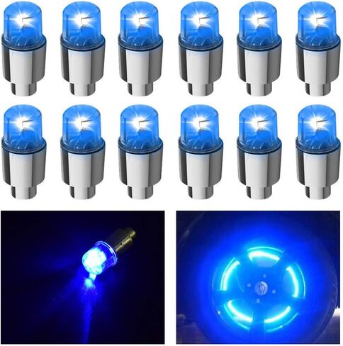 12 PCS LED Wheel Lights Flash Light Tire Valve Cap Lamp for Car Trucks Motorcycle Bike (Blue) in Saudi Arabia