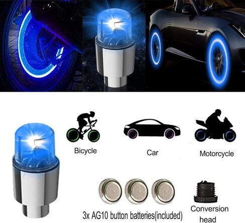 12 PCS LED Wheel Lights Flash Light Tire Valve Cap Lamp for Car Trucks Motorcycle Bike (Blue) in Saudi Arabia