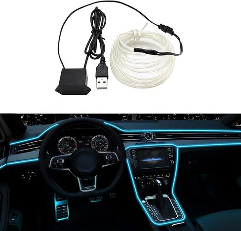 EL Wire Interior Car LED Strip Lights, 16.5FT USB Neon Glowing Strobing El Wire Strip with 6mm Sewing Edge, Ambient Lighting Kits for Car Inside Decorations (Blue) in Saudi Arabia