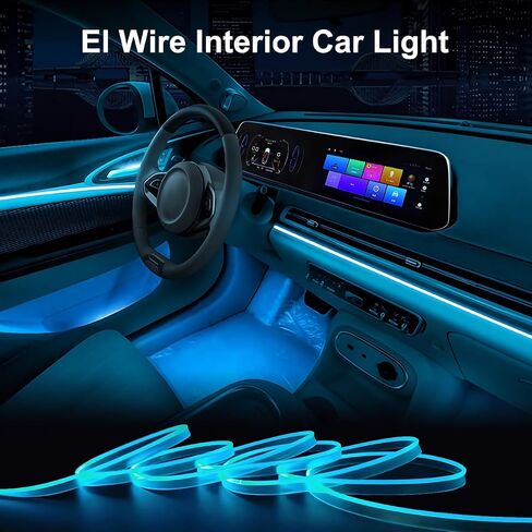 EL Wire Interior Car LED Strip Lights, 16.5FT USB Neon Glowing Strobing El Wire Strip with 6mm Sewing Edge, Ambient Lighting Kits for Car Inside Decorations (Blue) in Saudi Arabia