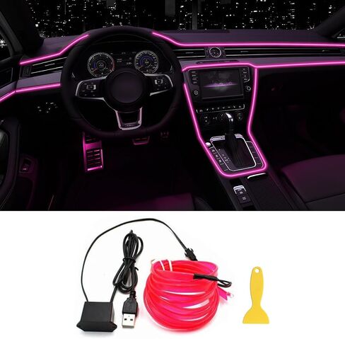 EL Wire Interior Car LED Strip Lights, 16.5FT USB Neon Glowing Strobing El Wire Strip with 6mm Sewing Edge, Ambient Lighting Kits for Car Inside Decorations (Blue) in Saudi Arabia