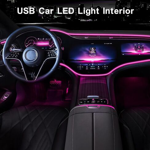 EL Wire Interior Car LED Strip Lights, 16.5FT USB Neon Glowing Strobing El Wire Strip with 6mm Sewing Edge, Ambient Lighting Kits for Car Inside Decorations (Blue) in Saudi Arabia