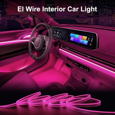 EL Wire Interior Car LED Strip Lights, 16.5FT USB Neon Glowing Strobing El Wire Strip with 6mm Sewing Edge, Ambient Lighting Kits for Car Inside Decorations (Blue) in Saudi Arabia