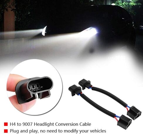 Keenso 2pcs H4 to H13 Headlight Conversion Cable Adapter, Universally fit for any aftermarket LED or headlights in Kuwait