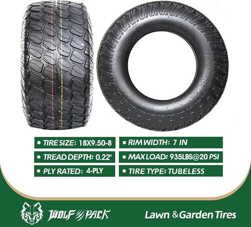WOLF PACK 18x8.5-8 Lawn Mower Tire, Turf Saver Lawn & Garden Tire for Craftsman John Deere Dixon Walker Mower, 4 ply Tubeless, 815lbs Capacity-WP3007 in Saudi Arabia