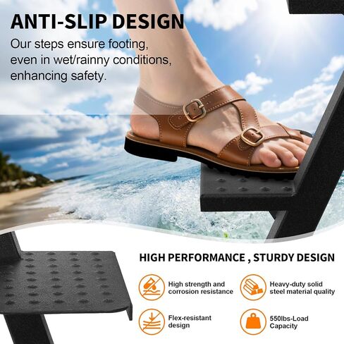 Heavy-Duty Boat Trailer Steps with Safety Grab Handle, Non-Slip Surface, Adjustable Boat Steps, Trailers Tongue Step Fits Elevated Platforms & Trailers, 3 Steps in Saudi Arabia