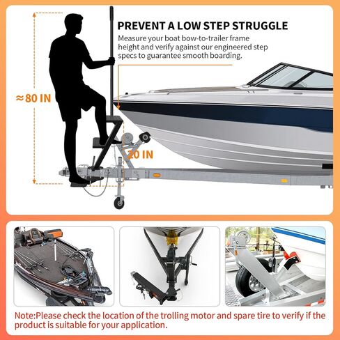 Heavy-Duty Boat Trailer Steps with Safety Grab Handle, Non-Slip Surface, Adjustable Boat Steps, Trailers Tongue Step Fits Elevated Platforms & Trailers, 3 Steps in Saudi Arabia